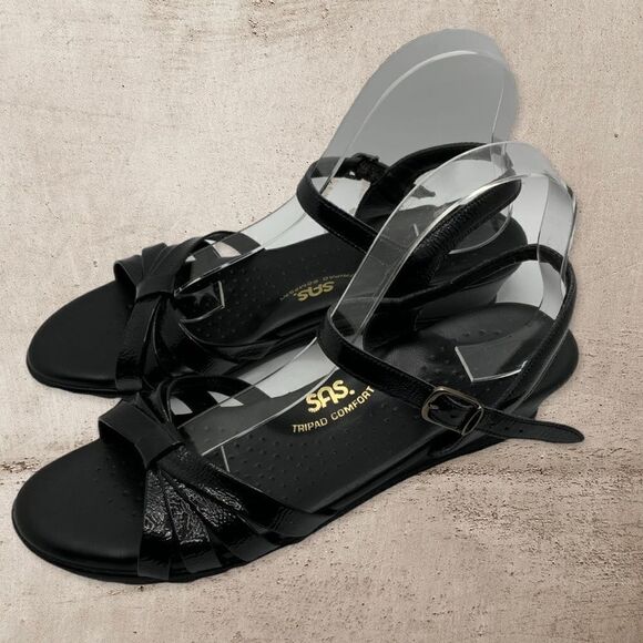 SAS TriPad Comfort Womens Black Patent Leather Ankle Strap Sandals Size 9 - Picture 6 of 6